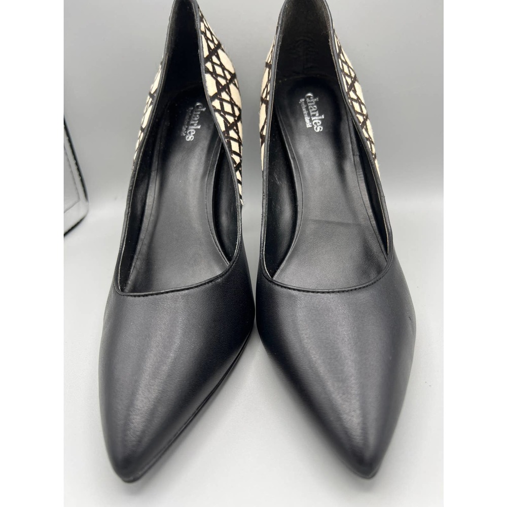 CharlesCharles David calf hair black/off white geometric print heels/pumps  sz11 - Picture 4 of 10
